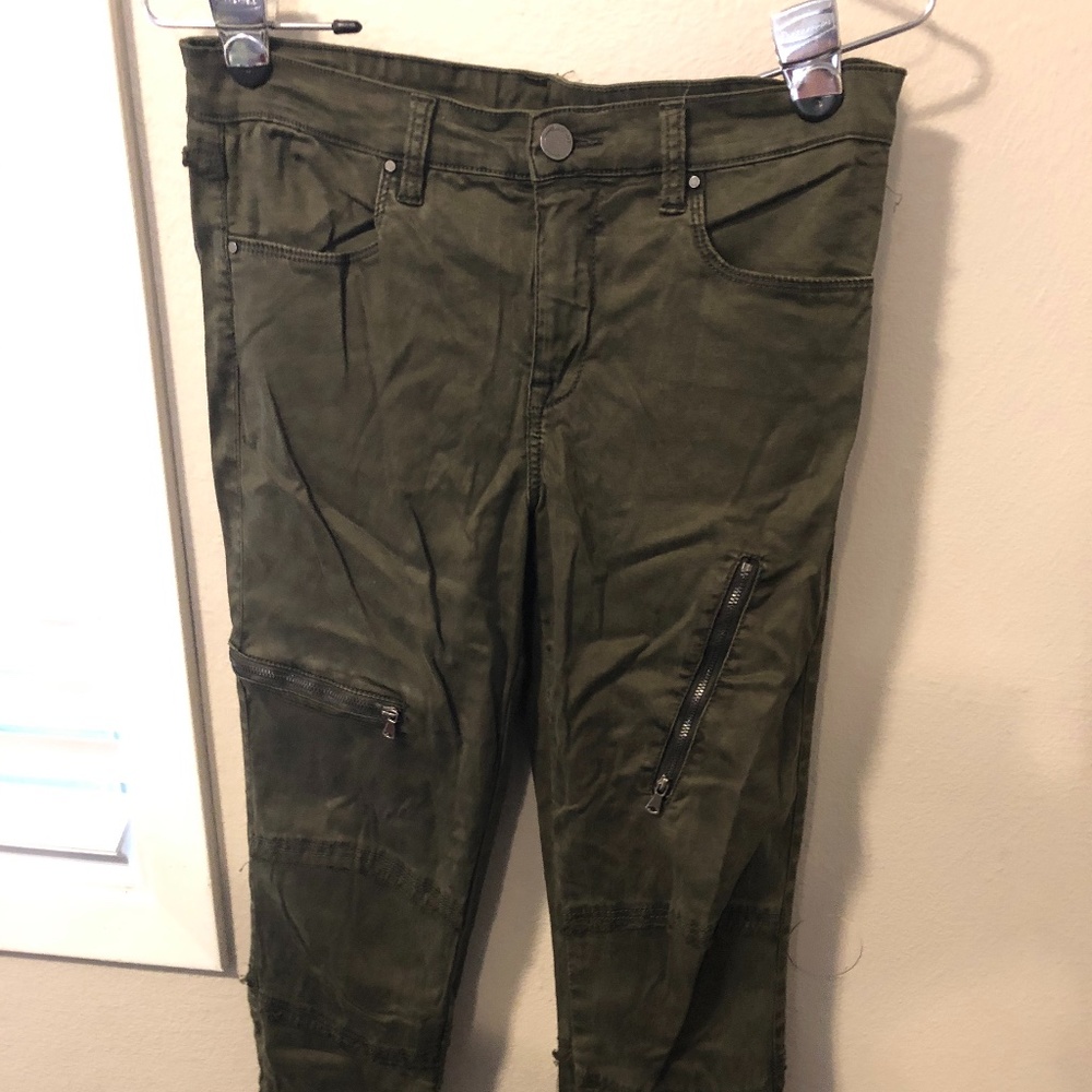 Dark Green Jeans with Zippers